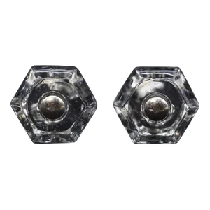 Pair of Vintage Hexagon Clear Glass 1 In. Cabinet Drawer Knobs