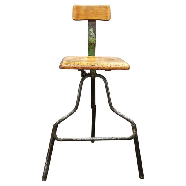Industrial Height-Adjustable Swivel Workshop Chair, Former Czechoslovakia, 1940s For Sale - Image 16 of 16