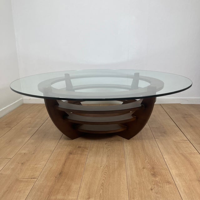 Wood Sculptural Coffee Table with Concentric Rings in Glass and Wood, 1985 For Sale - Image 7 of 14