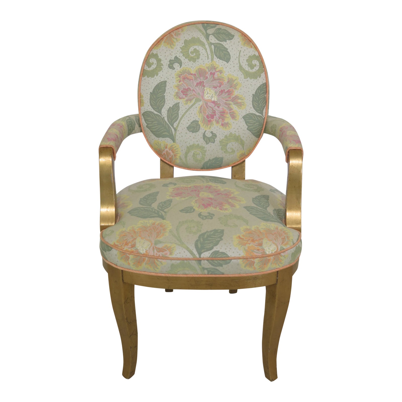 21st Century Gold Decorated Floral Print Upholstered Arm Chair Chairish