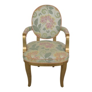 21st Century Gold Decorated Floral Print Upholstered Arm Chair For Sale