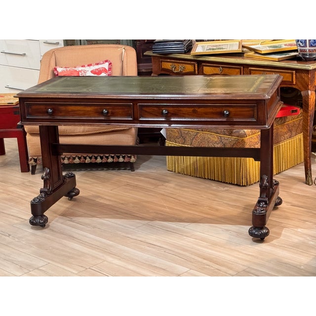 William IV Mahogany Library Table/Desk With Green Leather Inset Writing Surface For Sale - Image 4 of 12