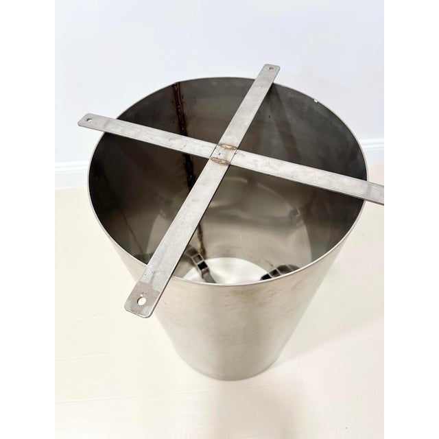 1970s Vintage Brushed Stainless Steel Round Pedestal Dining Table For Sale - Image 5 of 12