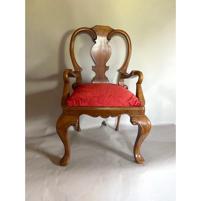 Early 20c Queen Anne Red Velvet Mahogany Chair - 1 Pc For Sale - Image 9 of 9