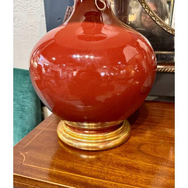 Brick Red Christopher Spitzmiller "Single Gourd" Lamps - a Pair For Sale - Image 8 of 11