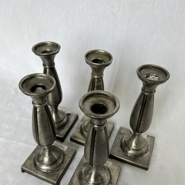 Hand Molded Italian Pewter Candle Sticks - Set of 5 For Sale - Image 9 of 12
