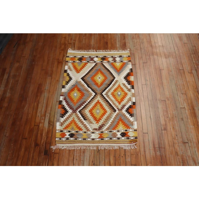 Mexican Vintage Geometric Orange Turkish Kilim - 3'3" x 5'1" For Sale - Image 3 of 9