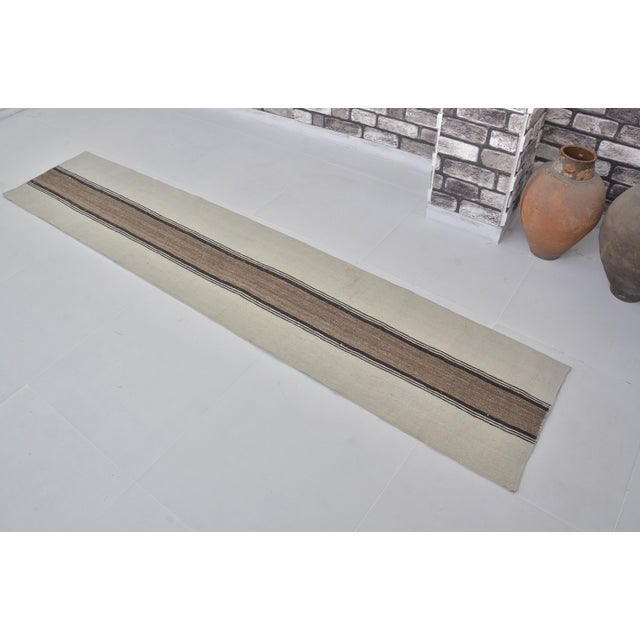 Antique White 1950s Neutral Stripe Anatolian Kilim Rug For Sale - Image 8 of 10