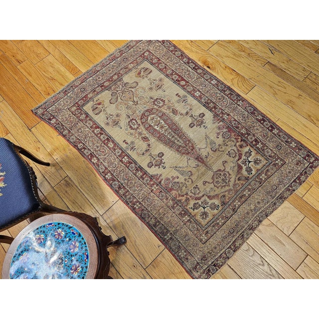 19th Century Persian Kerman Lavar Pictorial Rug, Hand-Knotted Wool, Tree of Life Pattern, Tan & Red, 4’ X 6’ For Sale - Image 12 of 12