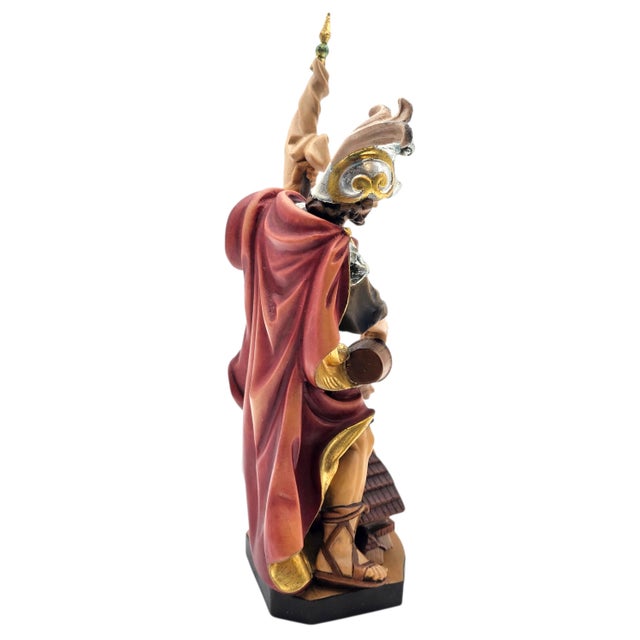 Red German Hand-Carved Saint Florian Devotional Wood Figure With Architectural Base, 13.5" For Sale - Image 8 of 15
