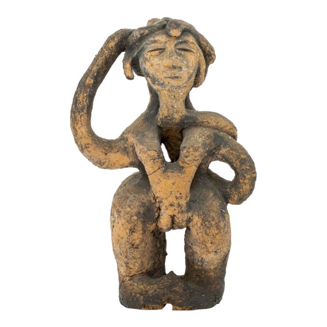 Folk Art Abstract Female Figure Terracotta Statue For Sale
