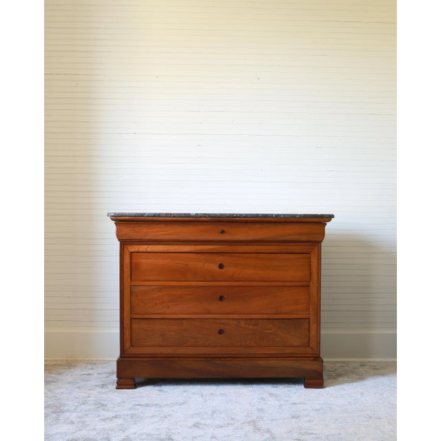 19th Century French Louis Philippe Walnut Commode, Chest of Drawers With Marble Top For Sale - Image 6 of 12