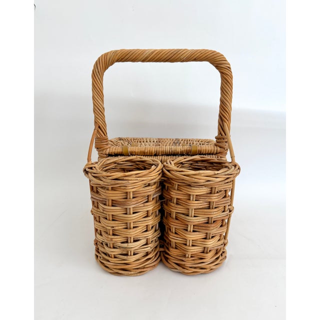 Farmhouse Vintage Wicker Wine Picnic Basket For Sale - Image 3 of 9