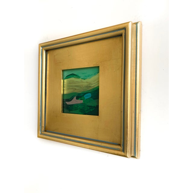 "Green Landscape" Pair of Framed Mini Paintings by Jessalin Beutler For Sale In Seattle - Image 6 of 6