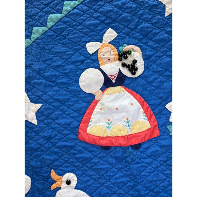 1930s Antique Handmade Dutch Folk Art Applique Child’s Nursery Quilt Textile Art For Sale - Image 11 of 14