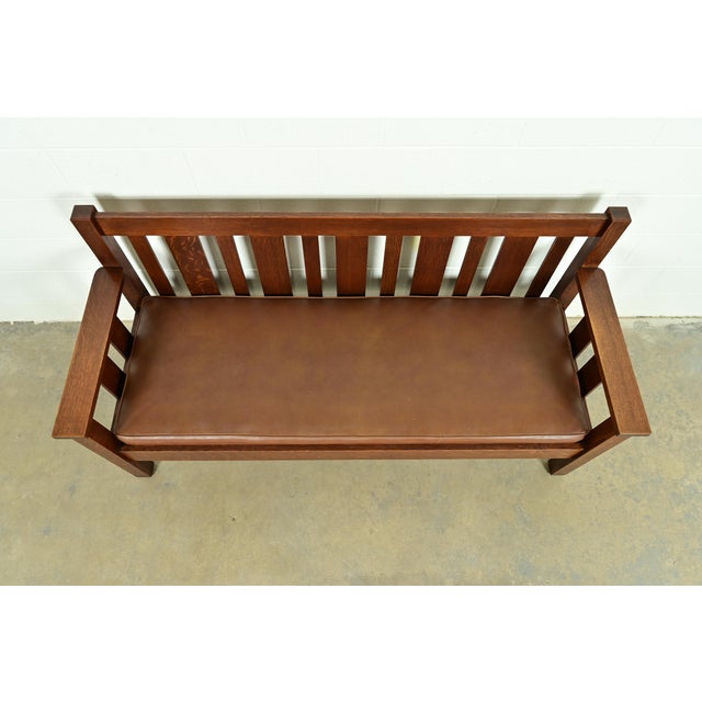 Early 20th Century Limbert Style Antique Mission Oak Arts & Crafts Settle Sofa, Circa 1910 For Sale - Image 5 of 11
