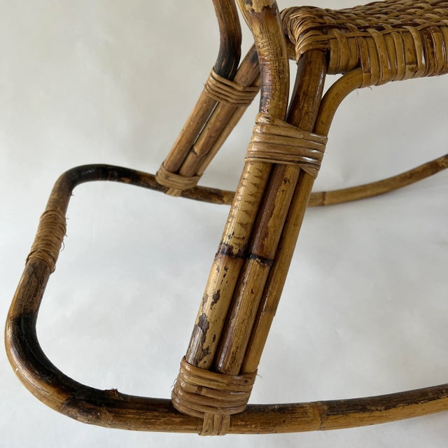 Tan Mid-Century Rattan and Bamboo Rocking Horse Sculpture in the Style of Franco Albini For Sale - Image 8 of 13
