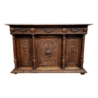 Renaissance Style Buffet in Oak with Marble Top For Sale