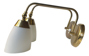 Mid-Century Swedish Adjustable Wall Lamps in Brass and White Glass, 1960s, Set of 2