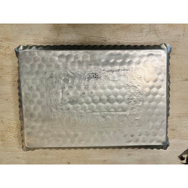 Mid 20th Century 1950s Mid-Century Hand-Wrought Hammered Aluminum Rectangular Serving Tray For Sale - Image 5 of 6