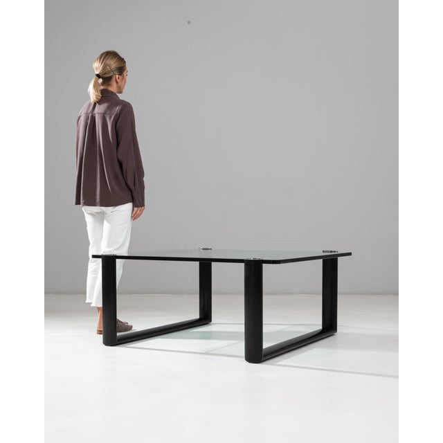 20th Century Italian Glass Coffee Table On Wooden Base For Sale - Image 9 of 18