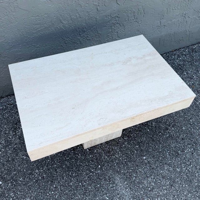 Postmodern Vintage Polished Travertine Rectangular Side Table For Sale - Image 3 of 8
