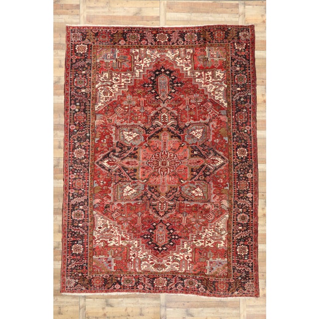 Red Vintage Persian Heriz Rug - 09'08 X 13'04 For Sale - Image 8 of 9