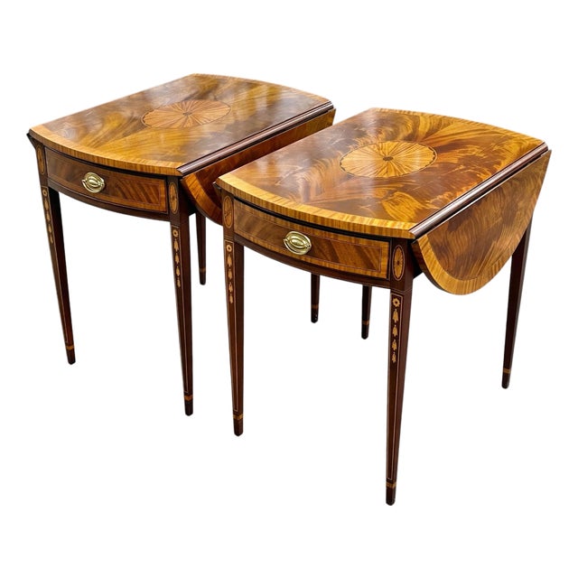 Late 20th Century Pair of Federal Style Mahogany Inlaid Pembroke Tables by Councill Craftsman For Sale