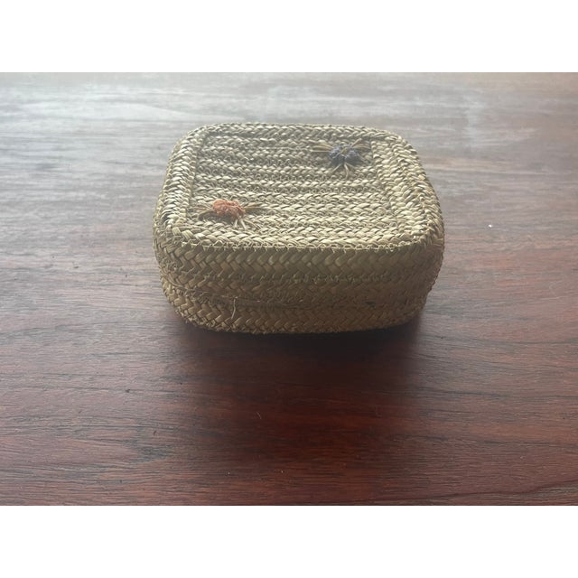 Beautiful Vintage Square, Lidded, Woven Wicker Basket with Flowers. The flowers are raised. The interior is off white...