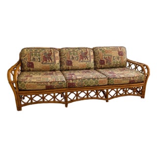 Ficks Reed Vintage Coastal Large 3 Seater Bent Rattan Sofa 83 Inches Long For Sale