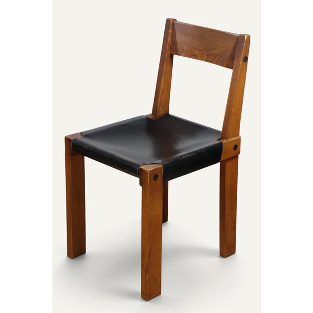 Vintage S24 Chairs in Elm and Black Leather by Pierre Chapo, 1970, Set of 4 For Sale - Image 10 of 18