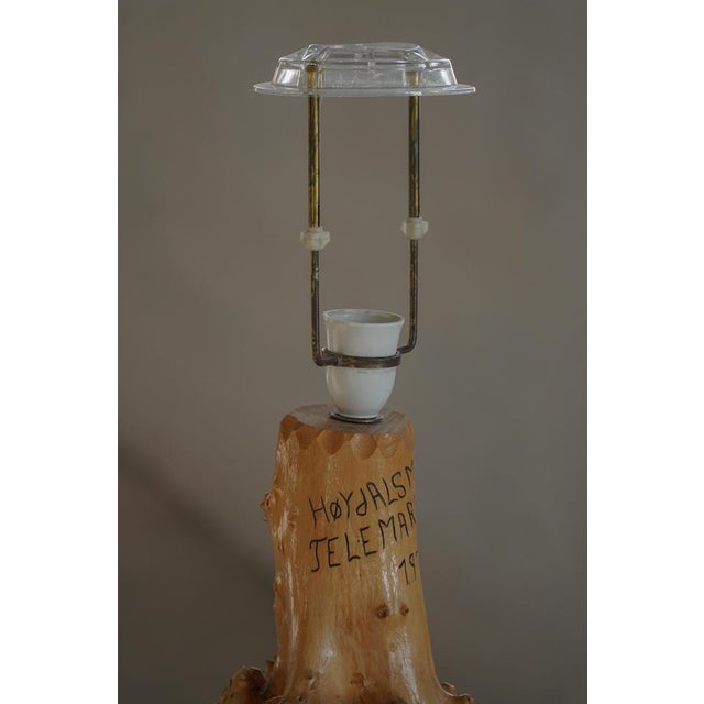 Wood Scandinavian Modern Carved Wooden Table Lamp with Engraved Inscription, 1972 For Sale - Image 7 of 18