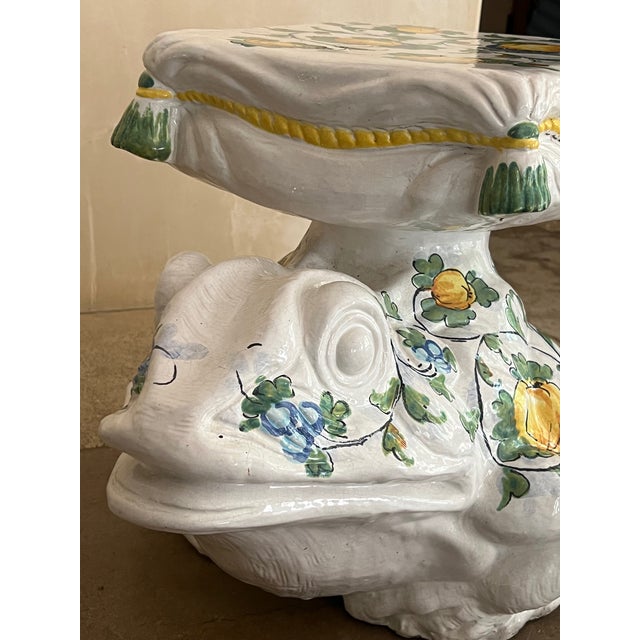 Ceramic Vintage Italian Ceramic Frog Garden Stool, Hand-Painted, 1960s For Sale - Image 7 of 12