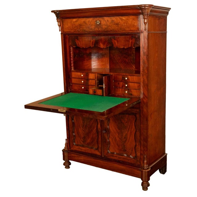 Antique Austrian Flame Mahogany Biedermeier Secretary Desk Cabinet Chest 1860 For Sale - Image 11 of 18