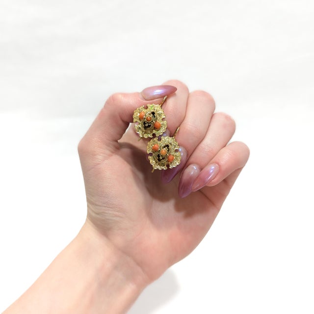 Victorian Antique Victorian 14k Gold & Red Coral Earrings For Sale - Image 3 of 14