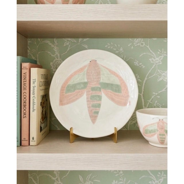 Vintage Hand-Painted Ceramic Moth Decorative Charger Plate For Sale In West Palm - Image 6 of 12