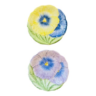 Vintage Pair of San Marco Flower Plates, Made in Italy For Sale