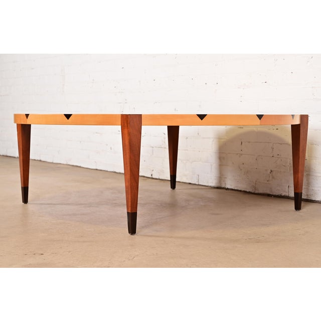 Baker Furniture Company Baker Furniture Style Studio Crafted Modern Art Deco Birdseye Maple and Mahogany Coffee Table For Sale - Image 4 of 12