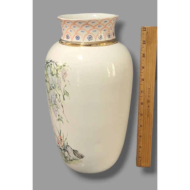Vintage Asian Japanese Inspired Hand Painted Figural Geisha Floral Vase Signed For Sale - Image 6 of 9