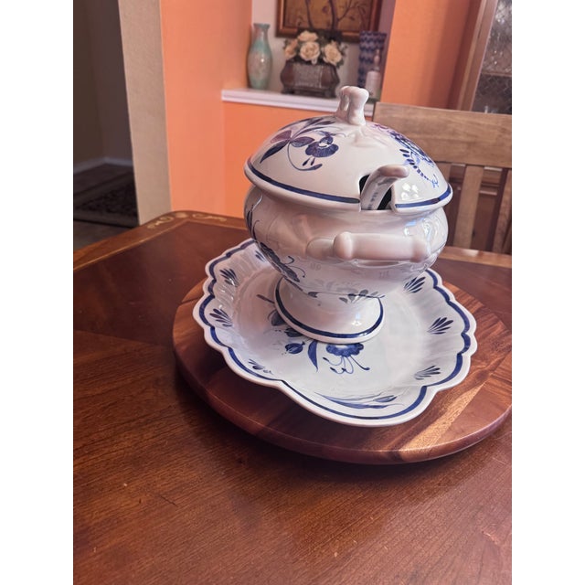 1980s Delft Blue Tureen With a Lid , Laddle and an Underplate For Sale - Image 10 of 15