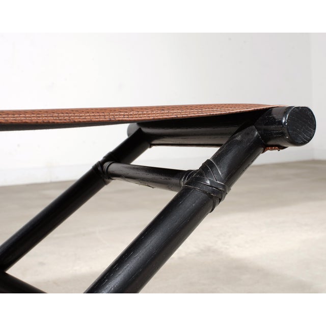 McGuire Campaign Style Lacquered Oak X Form Stool For Sale - Image 11 of 17