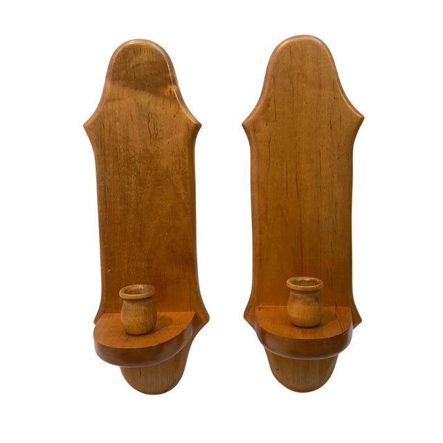 Cabin Wood Wall Sconce Pair Maple Candle Holders 14" X 4" For Sale - Image 3 of 5