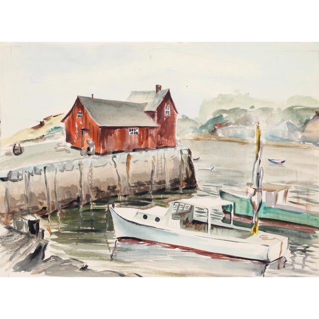 Moored along the water near the seawall, the boats in this harbor scene of Rockport, Maine can nearly be heard by the...