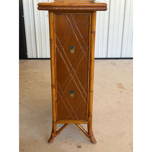 Vintage Coastal Faux Bamboo Cabinet by Palecek With Pineapple Motif Doors For Sale - Image 10 of 12