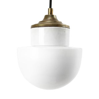 Mid-Century Modern Porcelain and Opaline Glass Pendant Lamp For Sale