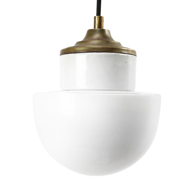 Mid-Century Modern Porcelain and Opaline Glass Pendant Lamp For Sale