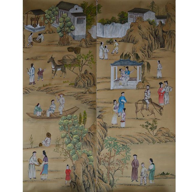 Not Yet Made - Made To Order Vintage Chinoiserie Wallpaper | Hand-Painted Figural Landscape Mural | Luxury Antique Style Wall Art For Sale - Image 5 of 11