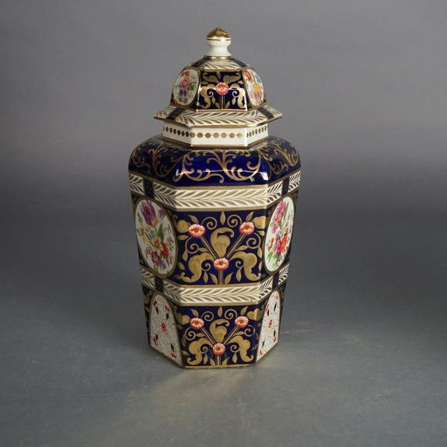 Blue Pair of Antique Royal Crown Derby Porcelain Floral Decorated Lidded Urns C1890 For Sale - Image 8 of 9