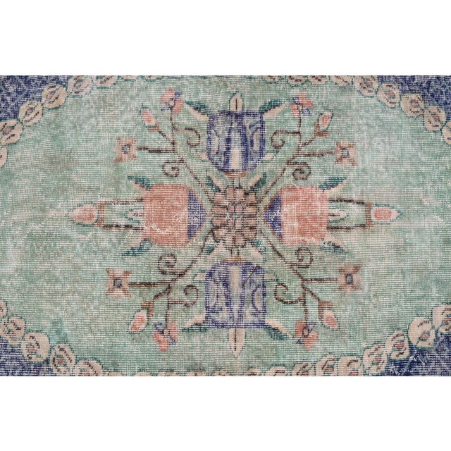 Distressed Blue Turkish Oushak Rug 6'4" X 9' 12" For Sale In Philadelphia - Image 6 of 13