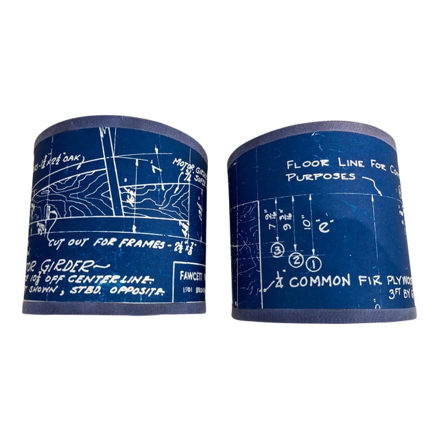 Vintage Ship Blueprint Sconce Shades For Sale